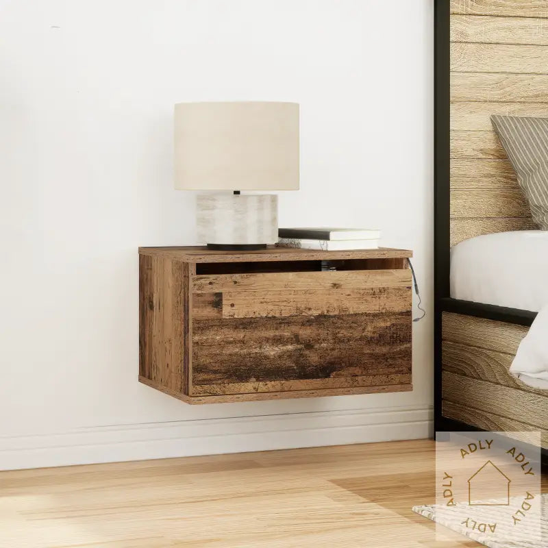 Nattbord Med Led Veggmontert Gammelt Tre 50X36X30 Cm
