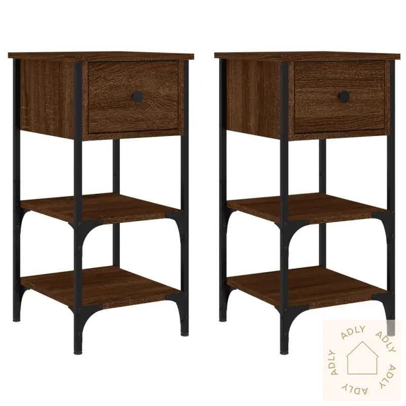 Nattbord 2 Stk Brun Eik 34X36X70 Cm Konstruert Tre
