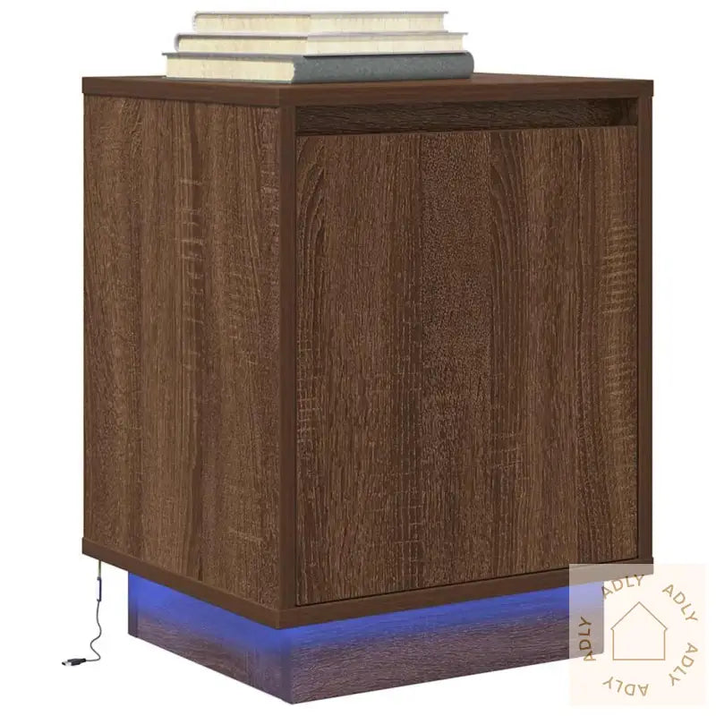 Nattbord Med Led Brun Eik 38X34X50 Cm