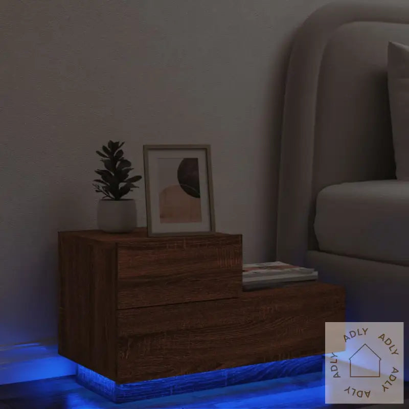 Nattbord Med Led Brun Eik 70X36X40,5 Cm