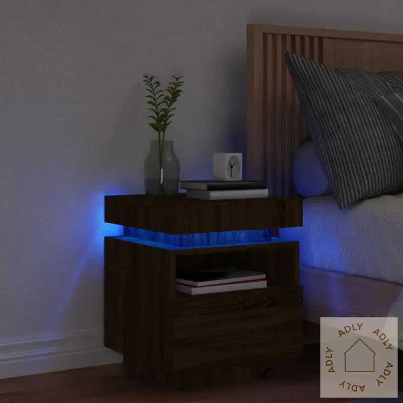 Nattbord Med Led Brun Eik 40X39X48,5 Cm