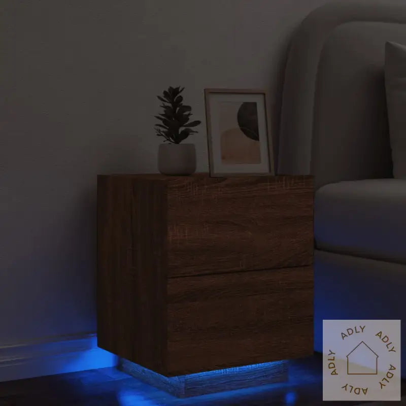Nattbord Med Led Brun Eik Konstruert Tre