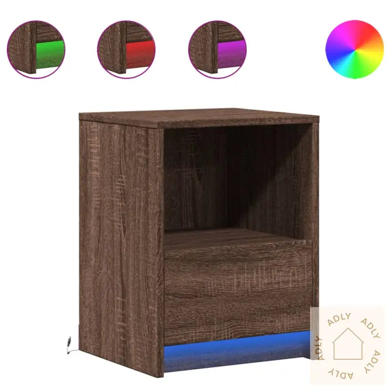 Nattbord Med Led 2 Stk Brun Eik Konstruert Tre