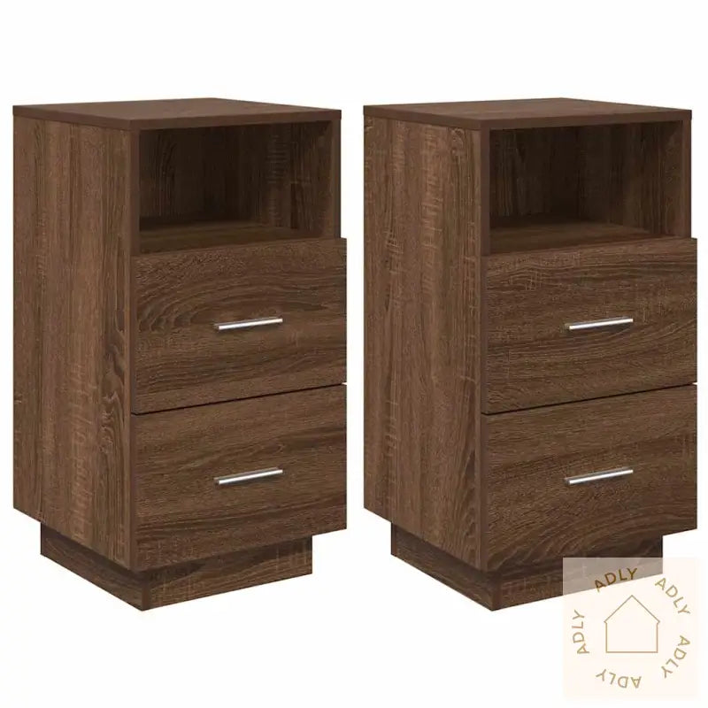 Nattbord 2 Stk Med 2 Skuffer Brun Eik 36X36X68 Cm