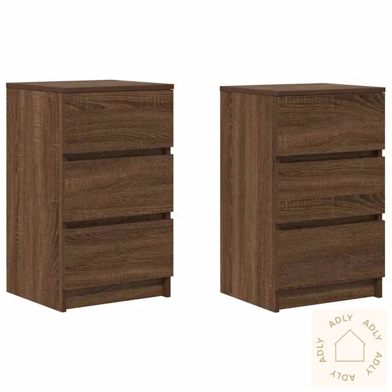 Nattskap Med 3 Skuffer 2 Stk Brun Eik 39X35X65 Cm