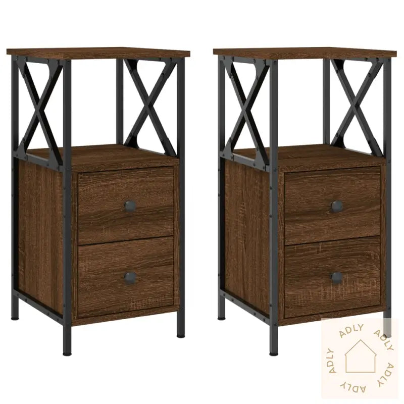 Nattbord 2 Stk Brun Eik 34X35,5X70 Cm Konstruert Tre