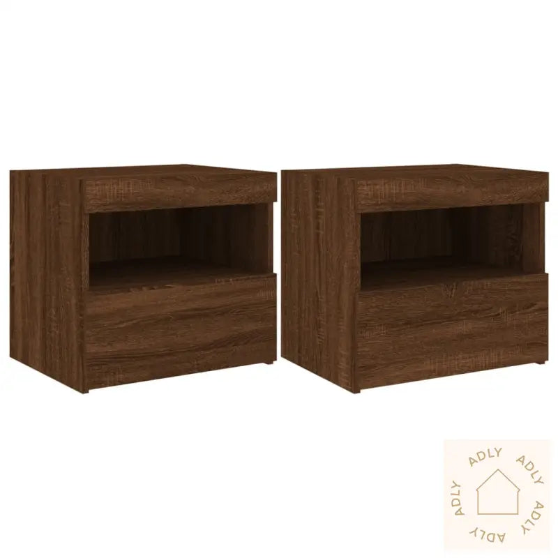 Nattbord Med Led 2 Stk Brun Eik 50X40X45 Cm