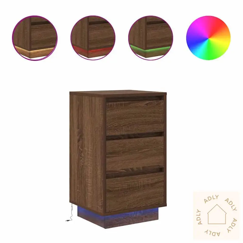Nattbord Med Led-Lys Brun Eik 38X34X65 Cm