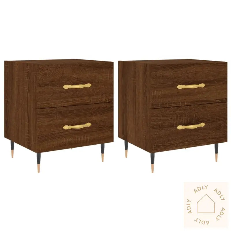 Nattbord 2 Stk Brun Eik 40X35X47,5 Cm Konstruert Tre