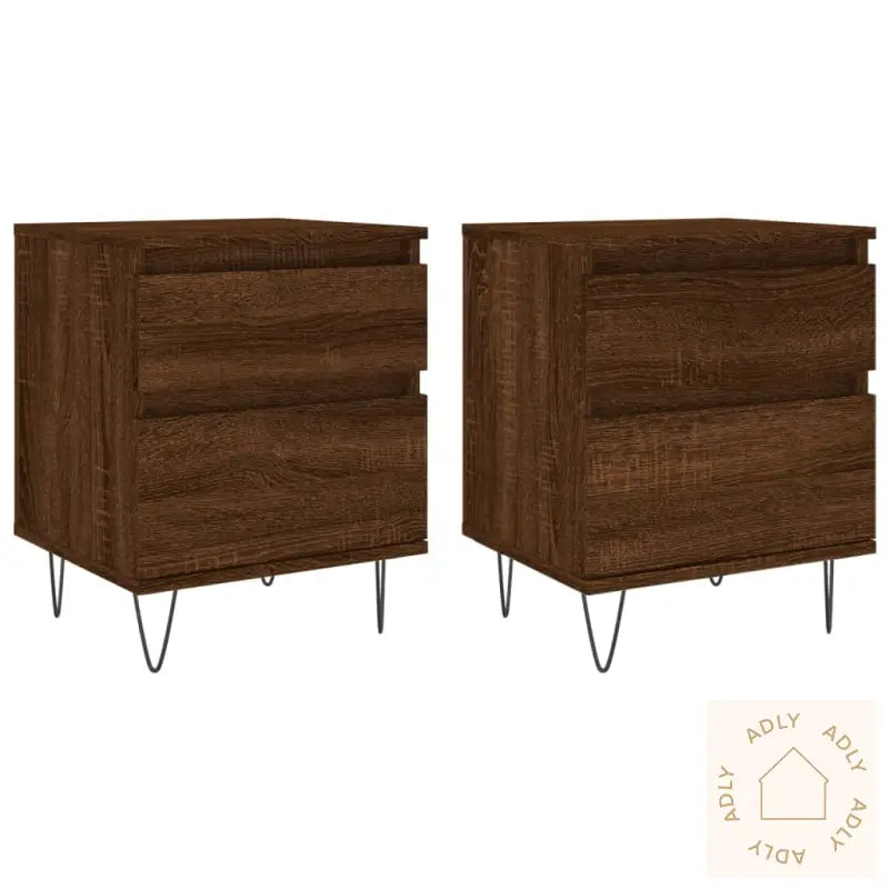 Nattbord 2 Stk Brun Eik 40X35X50 Cm Konstruert Tre