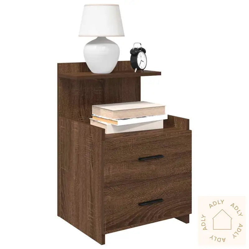 Nattbord 2 Stk Med 2 Skuffer Brun Eik 40X36,5X62 Cm