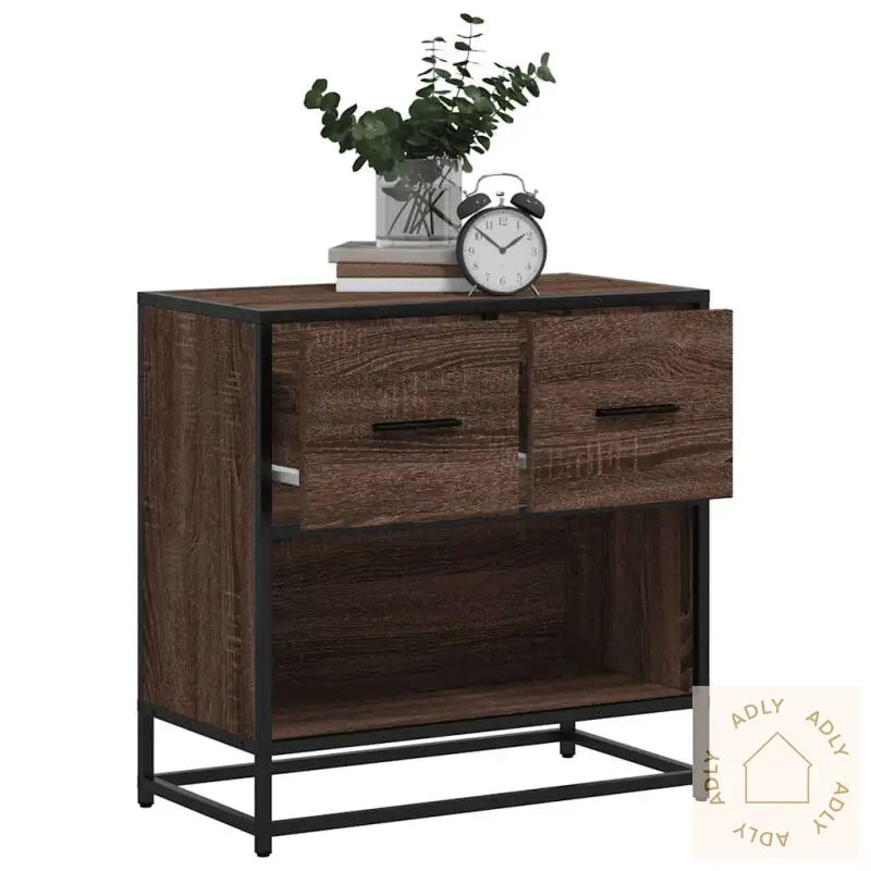 Nattbord Brun Eik 60X31X60 Cm Konstruert Tre Og Metall