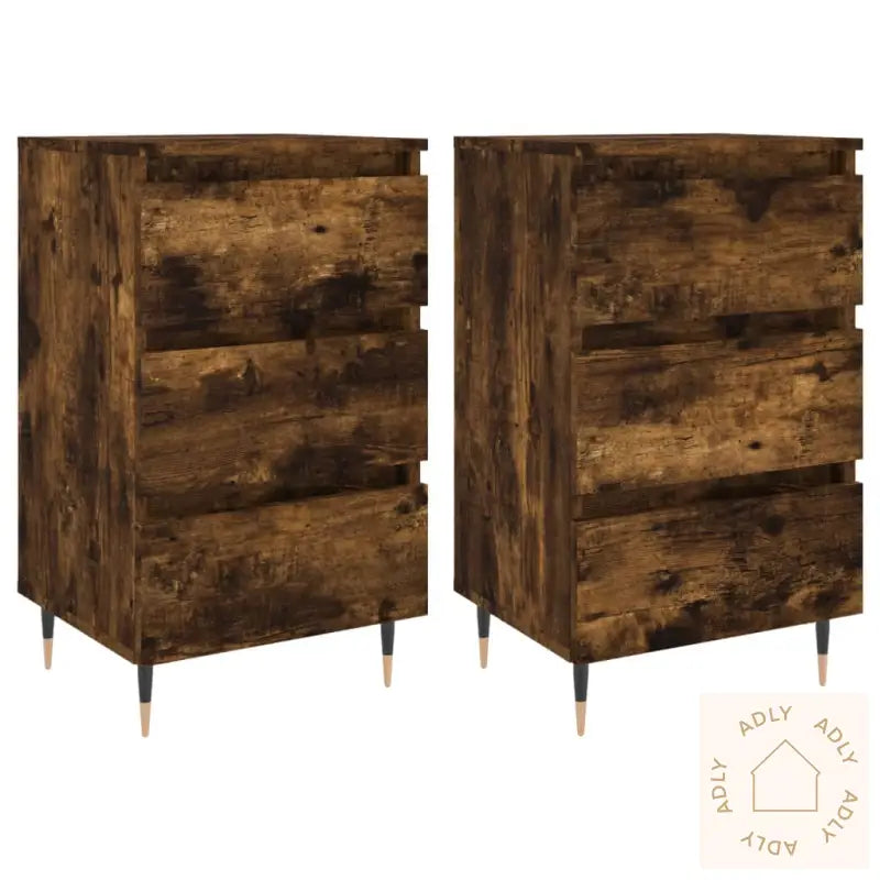 Nattbord 2 Stk Røkt Eik 40X35X69 Cm Konstruert Tre
