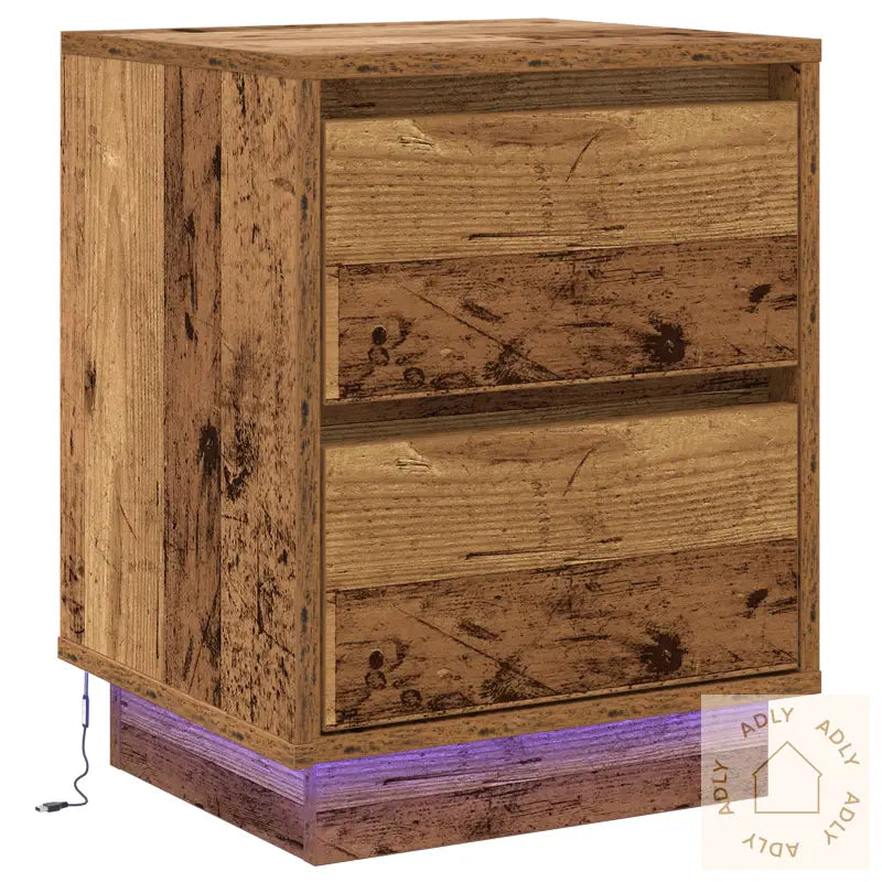Nattbord Med Led Lys Gamle Tre 39X34.5X50 Cm