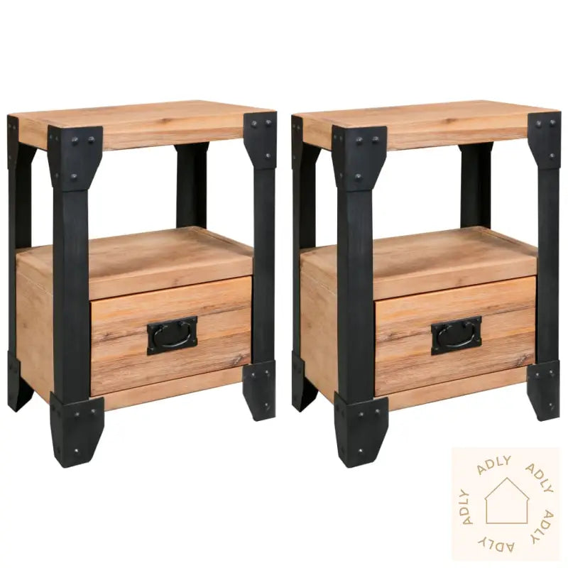 Nattbord 2 Stk Heltre Akasie Stål 40X30X54 Cm