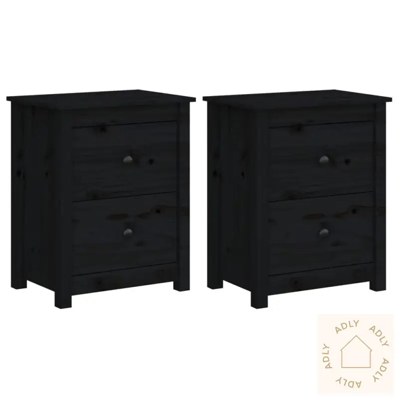 Nattbord 2 Stk Svart 50X35X61,5 Cm Heltre Furu