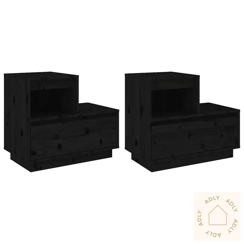 Nattbord 2 Stk Svart 60X34X51 Cm Heltre Furu