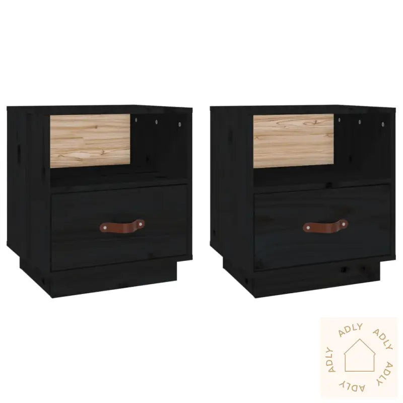 Nattbord 2 Stk Svart 40X34X45 Cm Heltre Furu