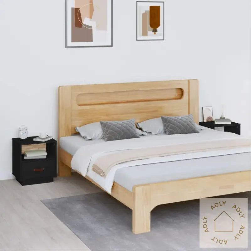 Nattbord 2 Stk Svart 40X34X45 Cm Heltre Furu