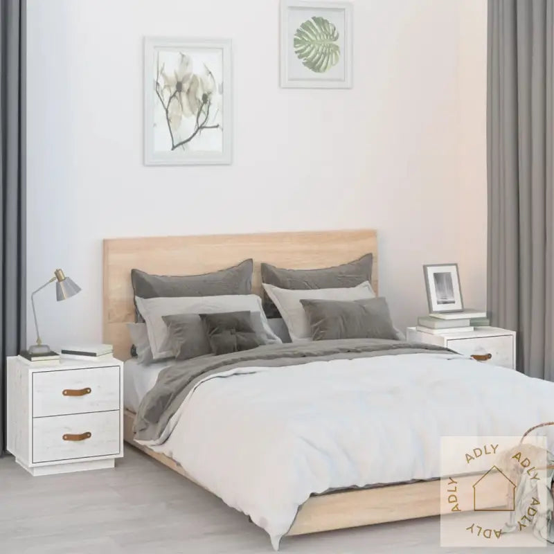 Nattbord 2 Stk Hvit 40X34X45 Cm Heltre Furu