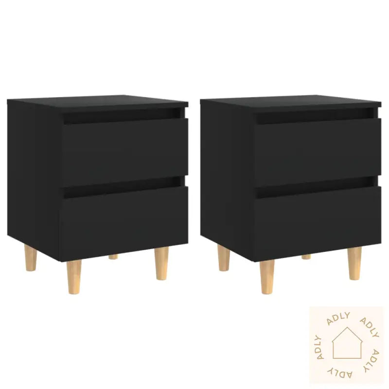Nattbord Med Heltre Furuben 2 Stk Svart 40X35X50 Cm
