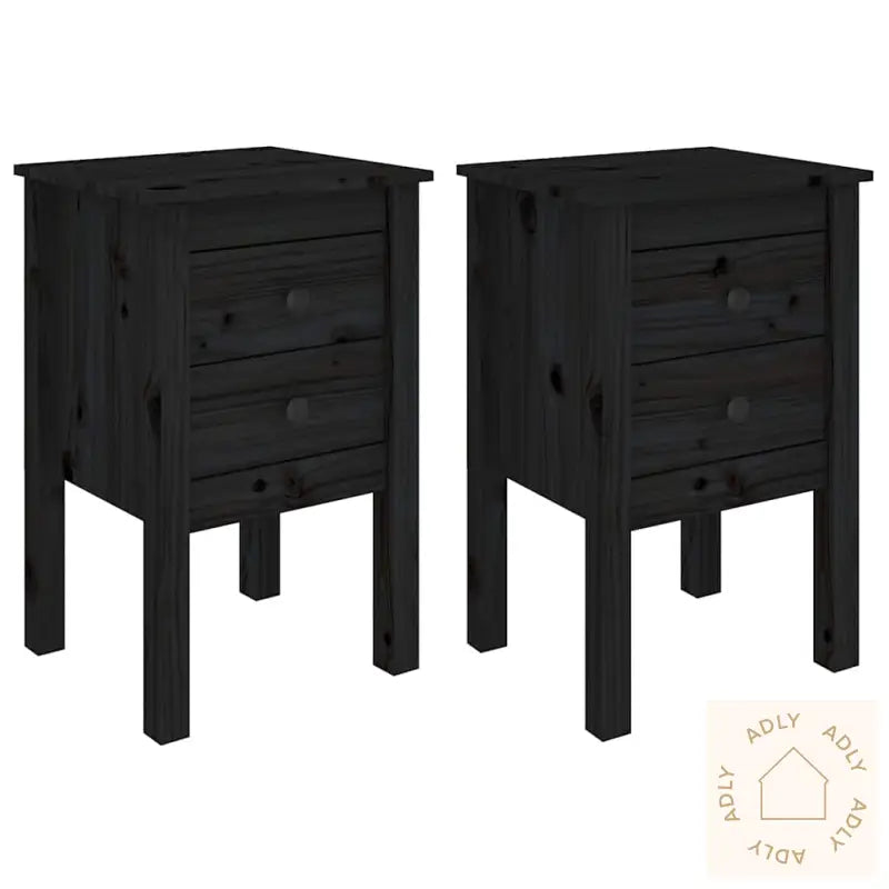 Nattbord 2 Stk Svart 40X35X61,5 Cm Heltre Furu
