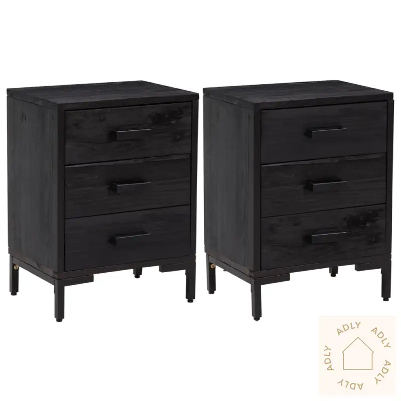 Nattbord 2 Stk Svart 40X30X55 Cm Heltre Furu