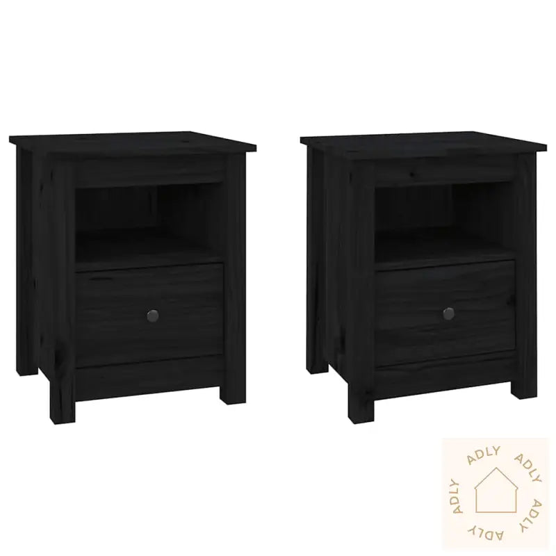 Nattbord 2 Stk Svart 40X35X49 Cm Heltre Furu