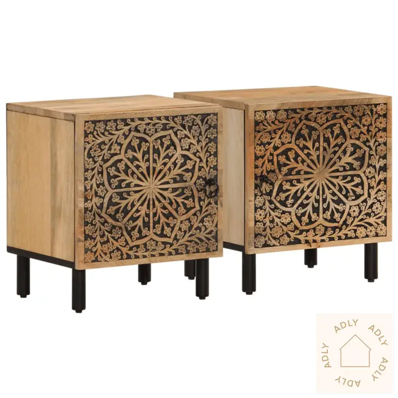 To flotte heltre mango elegante bedside tables med flotte blomsterkutt