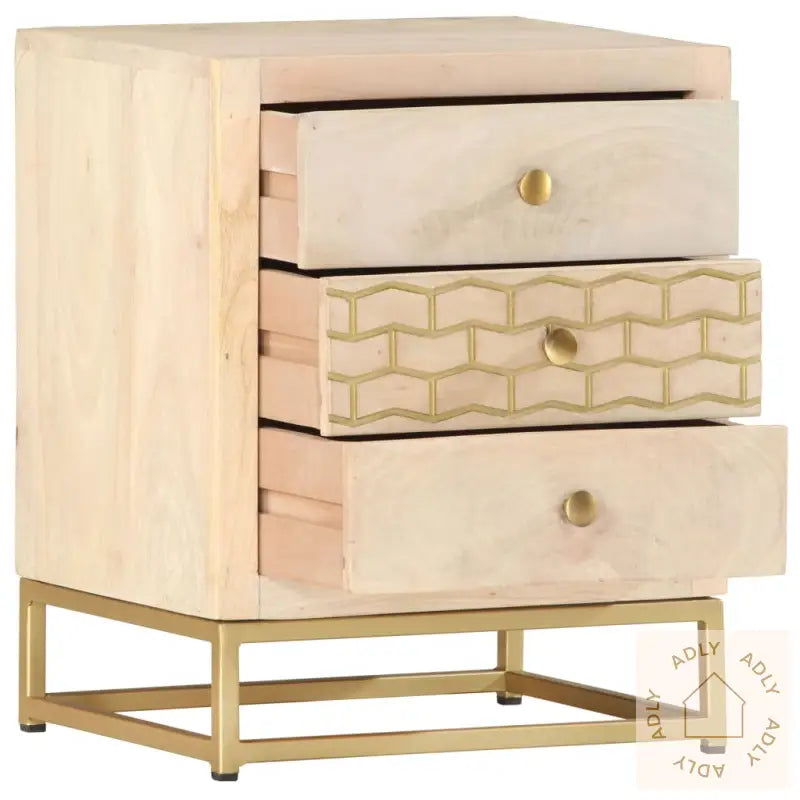 Nattbord Gull 40X30X50 Cm Heltre Mango