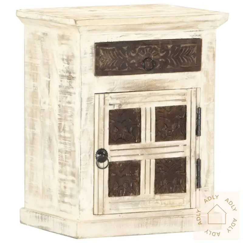 Nattbord Hvit 40X30X50 Cm Heltre Mango