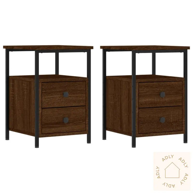 Nattbord 2 Stk Brun Eik 34X35,5X50 Cm Konstruert Tre