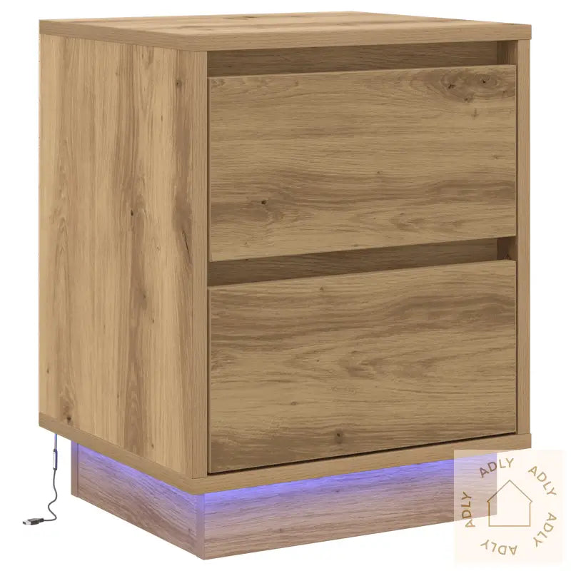Nattbord Med Led Lys Kunstnerisk Eik 39X34,5X50 Cm