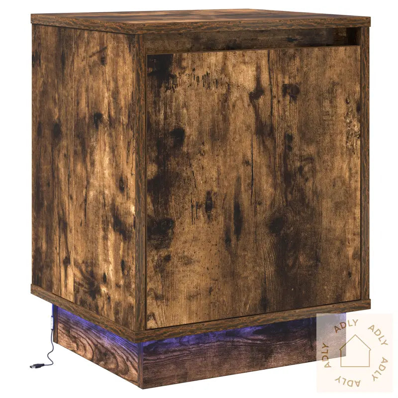 Nattbord Med Led-Lys Røkt Eik 39X34,5X50 Cm