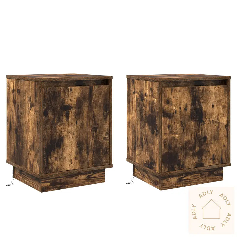 Nattbord Med Led-Lamper 2 Stk Røkt Eik 39X34,5X50 Cm