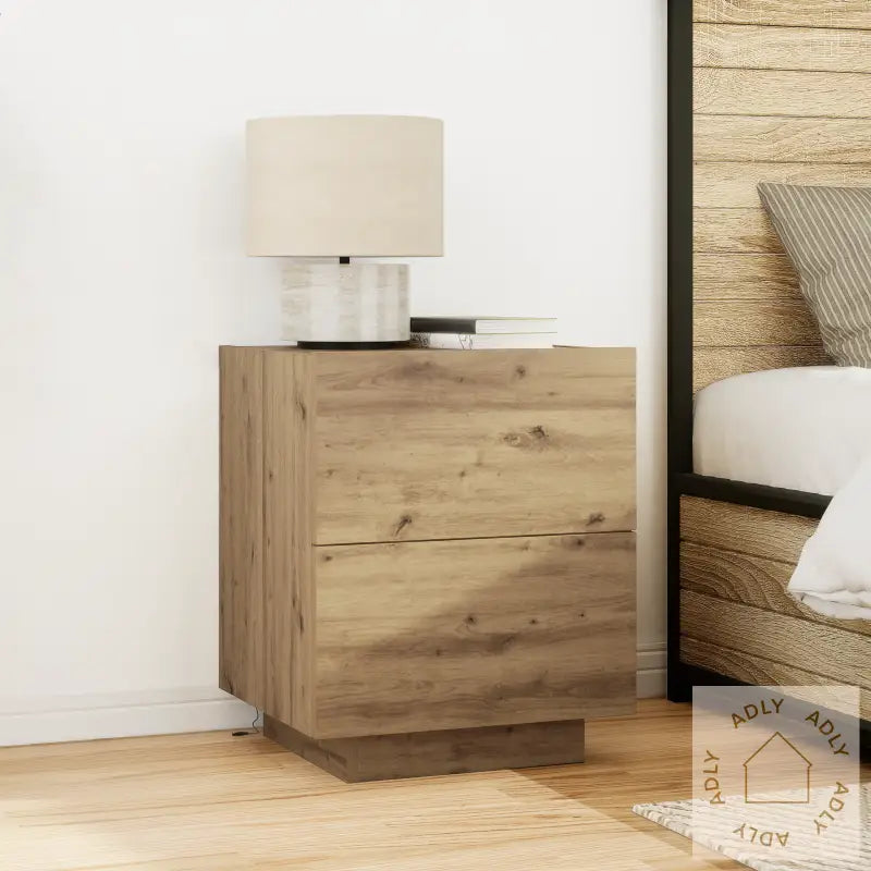 Nattbord Med Led-Lamper Artisan Eik 45X40X55 Cm