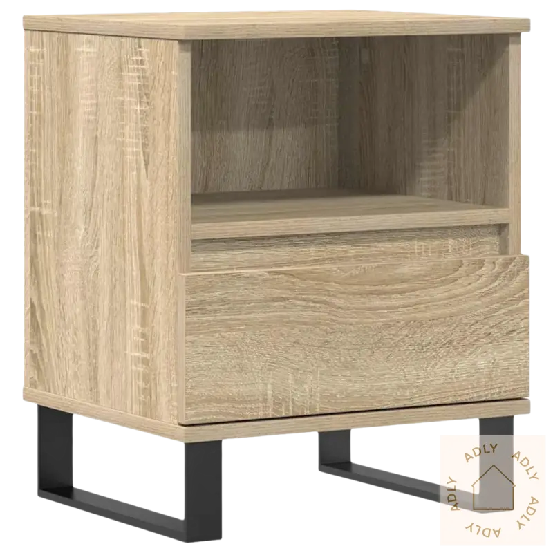 Nattbord i sonoma eik elegante design med skuff og åpen hylle for moderne rom