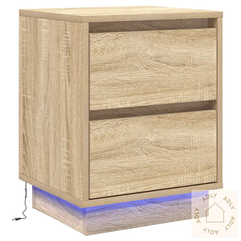 Nattbord Med Led Lys Sonoma Eik 39X34,5X50 Cm