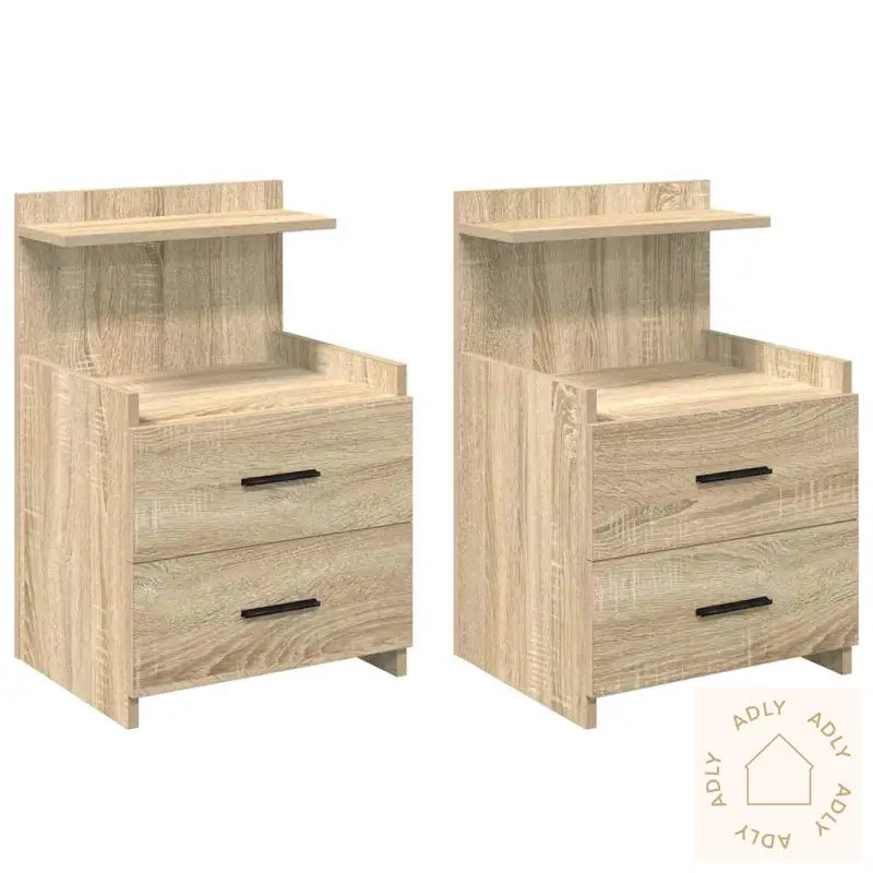 Nattbord 2 Stk Med 2 Skuffer Sonoma Eik 40X36,5X62 Cm