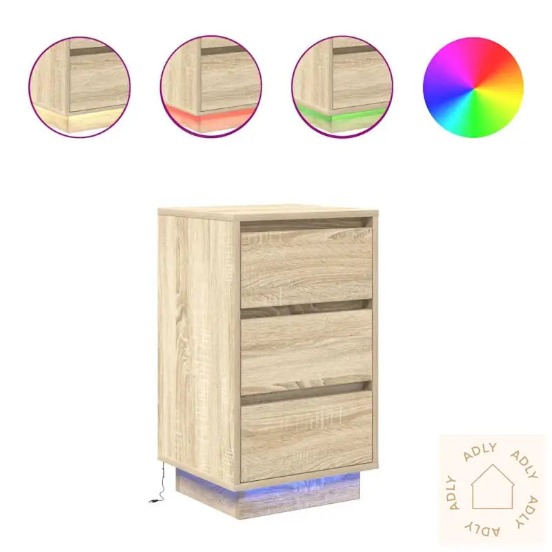 Nattbord Med Led-Lys Sonoma Eik 38X34X65 Cm