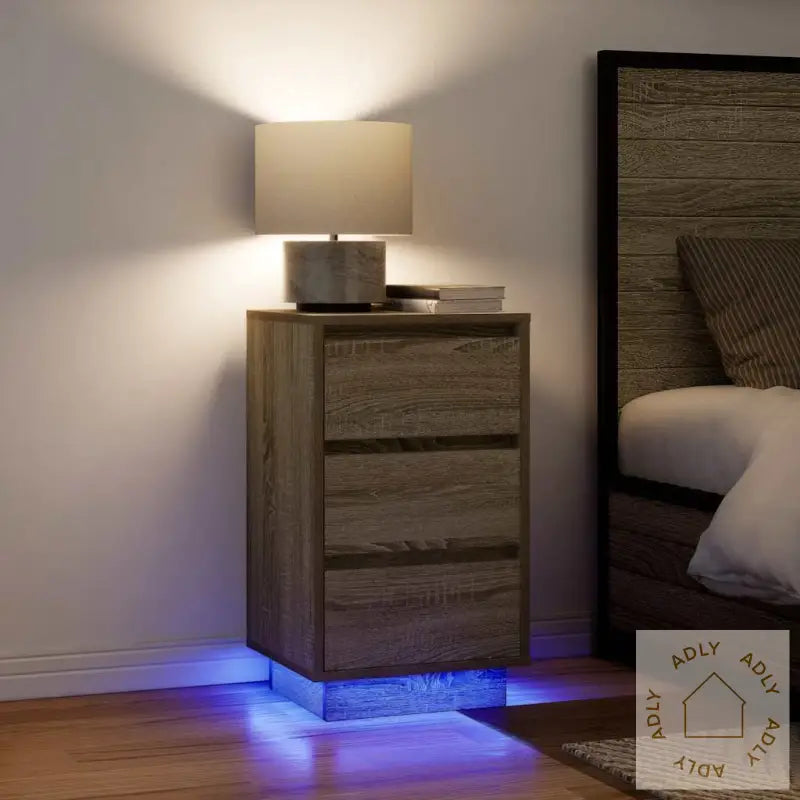 Nattbord Med Led-Lys Sonoma Eik 38X34X65 Cm