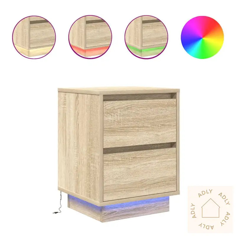 Nattskap Med Led-Lys 2 Stk Sonoma Eik 38X34X50 Cm