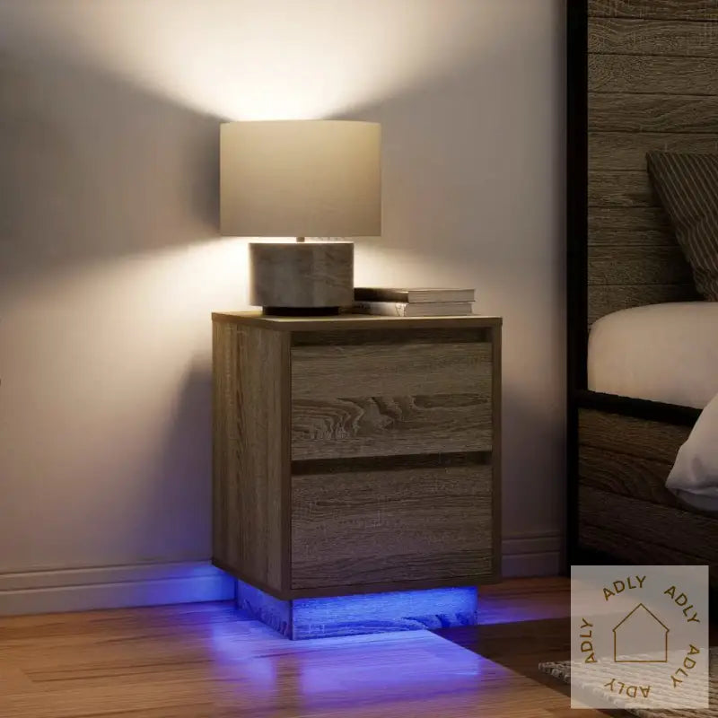 Nattskap Med Led-Lys 2 Stk Sonoma Eik 38X34X50 Cm