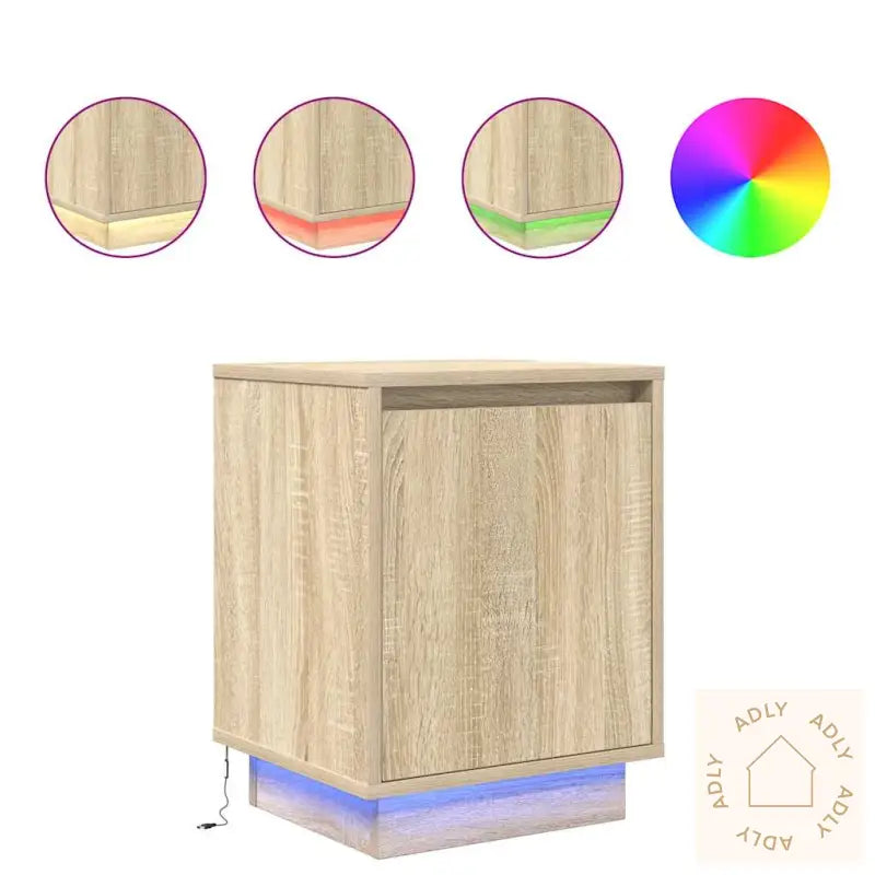 Nattskap Med Led-Lys 2 Stk Sonoma Eik 38X34X50 Cm