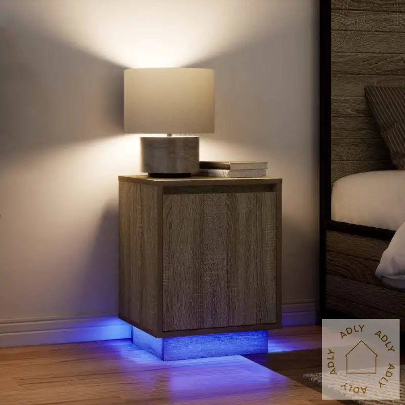 Nattskap Med Led-Lys 2 Stk Sonoma Eik 38X34X50 Cm
