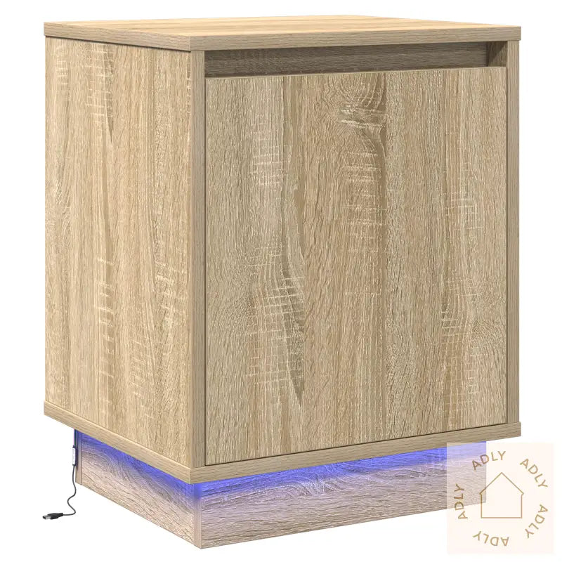 Nattbord Med Led-Lamper Sonoma Eik 39X34,5X50 Cm