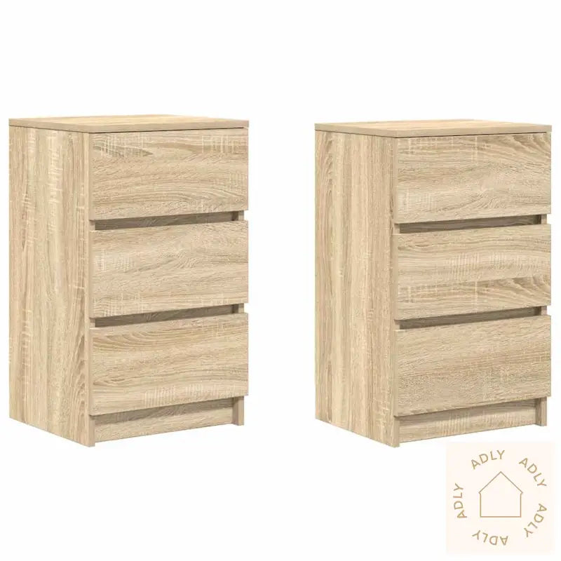 Nattskap Med 3 Skuffer 2 Stk Sonoma Eik 39X35X65 Cm