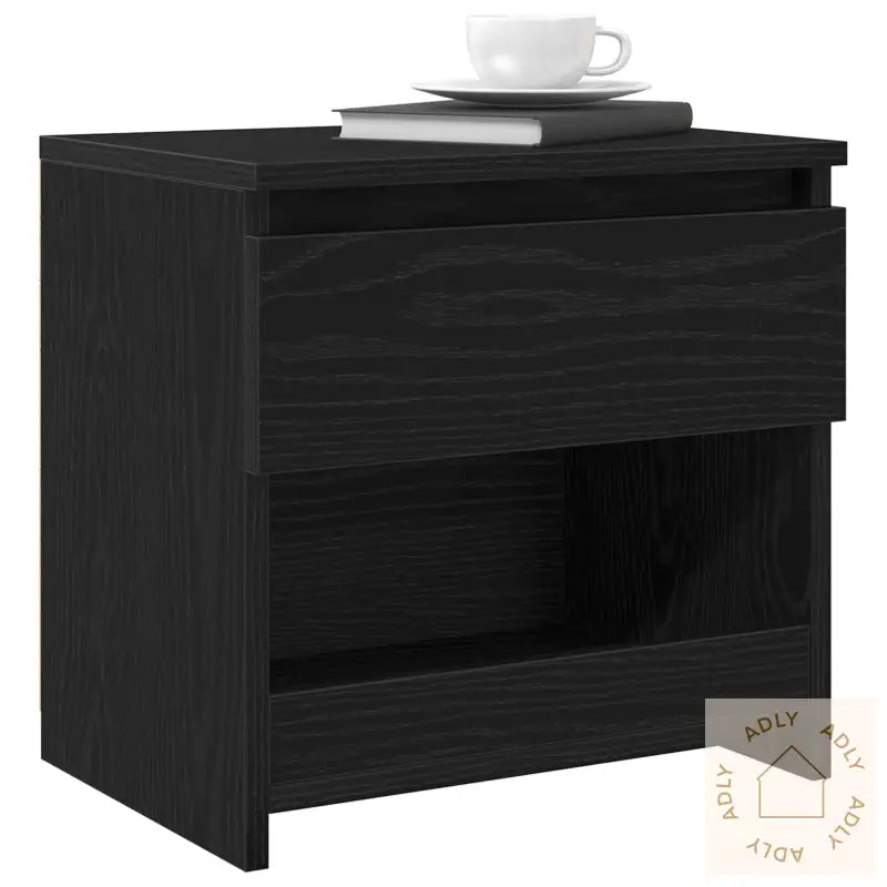 Nattbord I Svart Eik 40X30X39 Cm Laget Av Konstruert Tre