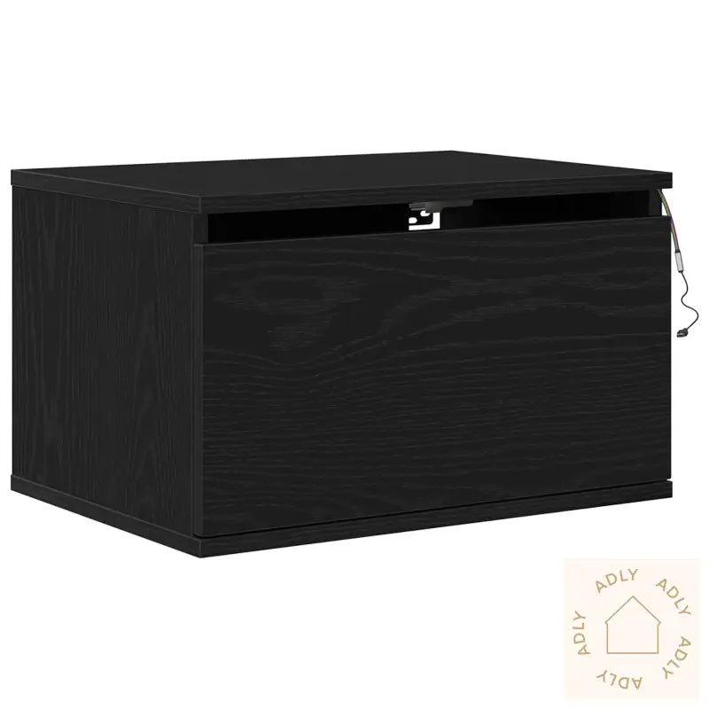 Nattbord Med Led Veggmontert Svart Eik 50X36X30 Cm