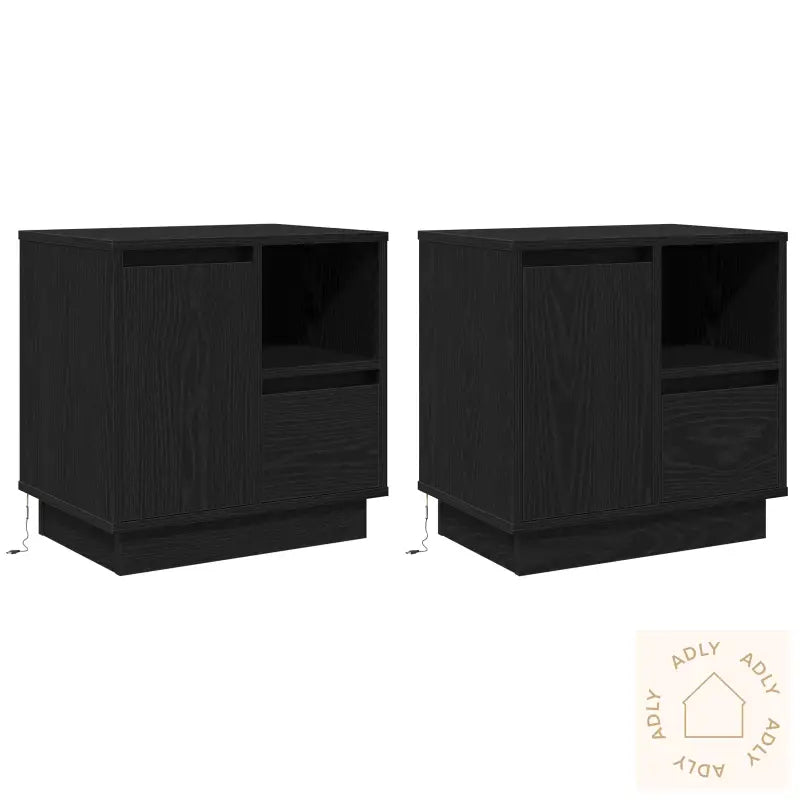 Nattbord Med Led 2 Stk Svart Eik 50X34,5X50 Cm